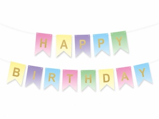 KOLOROWY BANER URODZINOWY GIRLANDA HAPPY BIRTHDAY PASTEL