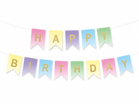 KOLOROWY BANER URODZINOWY GIRLANDA HAPPY BIRTHDAY PASTEL