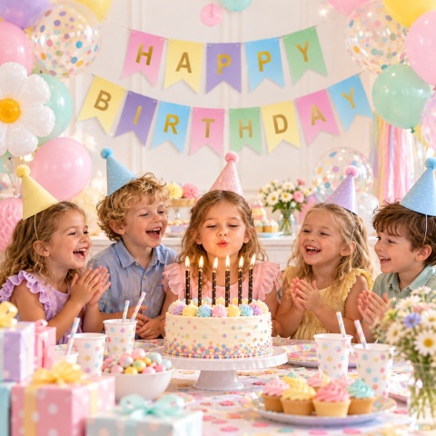 KOLOROWY BANER URODZINOWY GIRLANDA HAPPY BIRTHDAY PASTEL