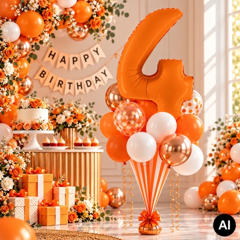 BALON FOLIOWY CYFRA 4 POMARAŃCZOWA MAT 102cm BALON CYFRA URODZINY ROCZNICA