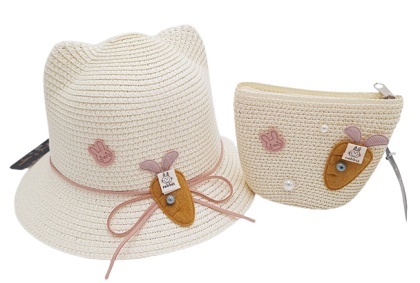 KREMOWY KAPELUSZ Z USZAMI DLA DZIEWCZYNKI + TOREBECZKA