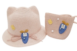 RÓŻOWY KAPELUSZ Z USZAMI DLA DZIEWCZYNKI + TOREBECZKA