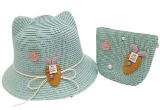 MIĘTOWY KAPELUSZ Z USZAMI DLA DZIEWCZYNKI + TOREBECZKA