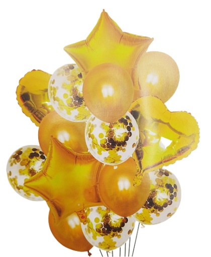 ZŁOTY ZESTAW BALONÓW FOLIOWYCH LATEKSOWYCH I Z KONFETTI - 14sztuk