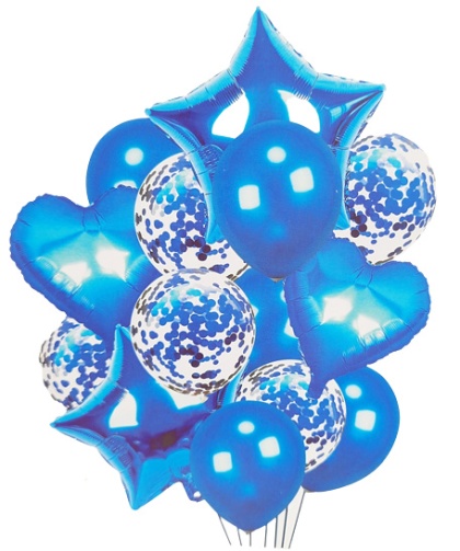 NIEBIESKI ZESTAW BALONÓW FOLIOWYCH LATEKSOWYCH I Z KONFETTI - 14sztuk