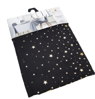 608 CZARNY/ZŁOTY OBRUS ŚWIĄTECZNY W GWIAZDKI 140x240cm