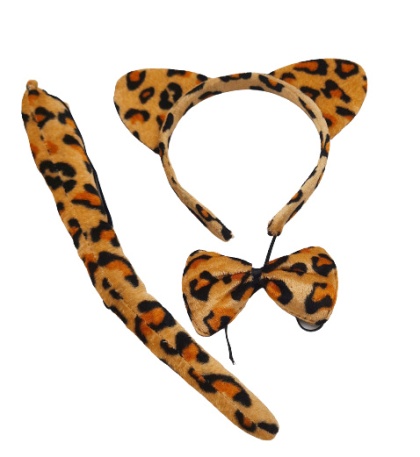 8038 STRÓJ DZIKI KOT NA BAL PRZEBRANIE OPASKA, MUCHA, OGON