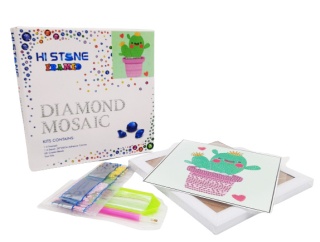 MOZAIKA DIAMENTOWA DLA DZIECI KAKTUS OBRAZEK W RAMCE 19x19