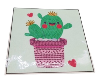 MOZAIKA DIAMENTOWA DLA DZIECI KAKTUS OBRAZEK W RAMCE 19x19