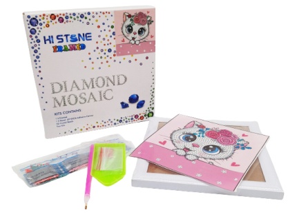 MOZAIKA DIAMENTOWA DLA DZIECI KOTEK OBRAZEK W RAMCE 19x19