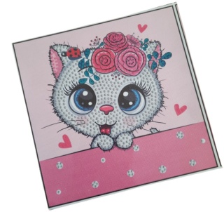 MOZAIKA DIAMENTOWA DLA DZIECI KOTEK OBRAZEK W RAMCE 19x19