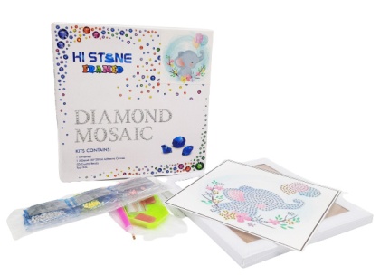 MOZAIKA DIAMENTOWA DLA DZIECI SŁONIK OBRAZEK W RAMCE 19x19