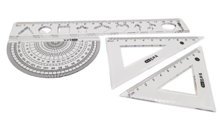 ZESTAW KREŚLARSKI Z LINIJKĄ EKIERKA 4 szt. W ETUI