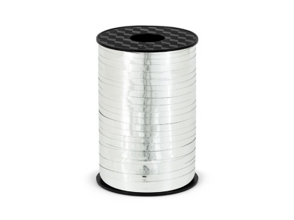 SREBRNA WSTĄŻKA DO BALONÓW 5m PLASTIKOWA 5mm