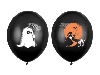 CZARNE BALONY Z MOTYWEM HALLOWEEN 30cm 6szt.