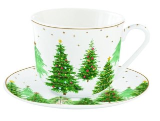 PORCELANOWA FILIŻANKA ZE SPODKIEM 400ml ŚWIĄTECZNE DRZEWKO