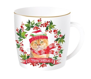 ŚWIĄTECZNY KUBEK PORCELANOWY W PUDEŁKU 350ml KOT
