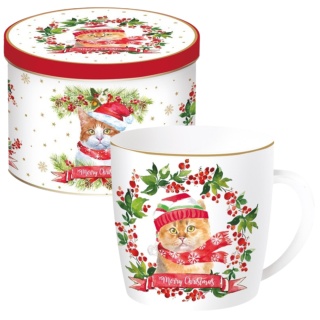 ŚWIĄTECZNY KUBEK PORCELANOWY W PUDEŁKU 350ml KOT