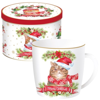 ŚWIĄTECZNY KUBEK PORCELANOWY W PUDEŁKU 350ml KOT