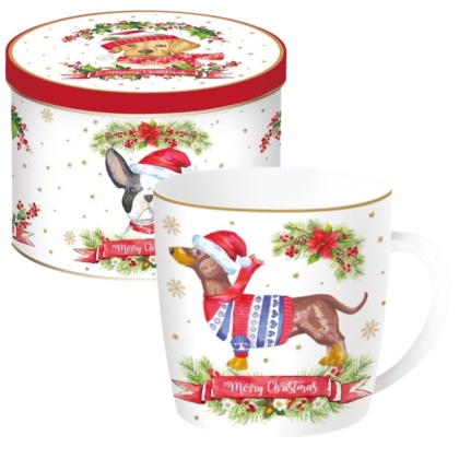 ŚWIĄTECZNY KUBEK PORCELANOWY W PUDEŁKU 350ml PIES