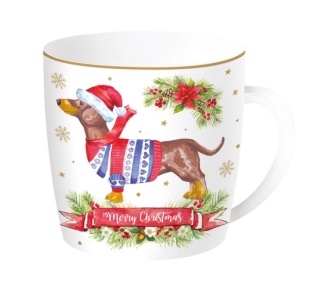 ŚWIĄTECZNY KUBEK PORCELANOWY W PUDEŁKU 350ml PIES