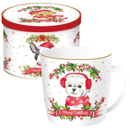 ŚWIĄTECZNY KUBEK PORCELANOWY W PUDEŁKU 350ml PIES