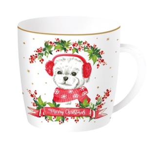 ŚWIĄTECZNY KUBEK PORCELANOWY W PUDEŁKU 350ml PIES