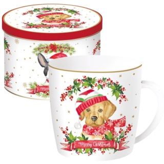 ŚWIĄTECZNY KUBEK PORCELANOWY W PUDEŁKU 350ml PIES