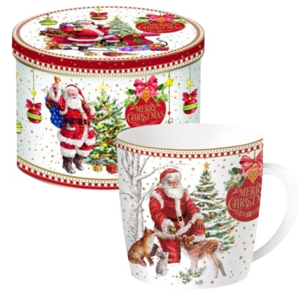 ŚWIĄTECZNY KUBEK PORCELANOWY W PUDEŁKU 350ml MIKOŁAJ I ZWIERZĘTA