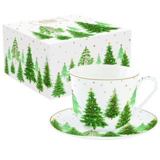 PORCELANOWA FILIŻANKA ZE SPODKIEM 400ml ŚWIĄTECZNE DRZEWKO