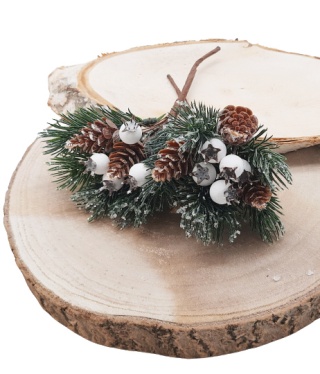 GAŁĄZKI DEKORACYJNE Z SZYSZKĄ ŚWIĄTECZNE BIAŁA JAGODA 2szt.