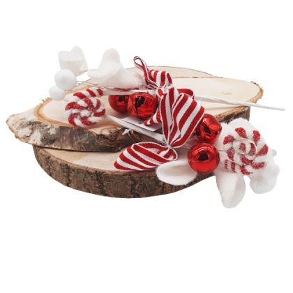 BIAŁA GAŁĄZKA DEKORACYJNA ŚWIĄTECZNA Z OZDOBAMI 25cm