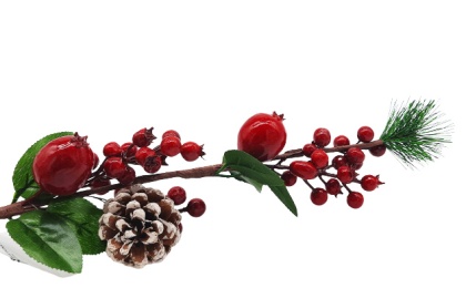 GAŁĄZKA DEKORACYJNA ŚWIĄTECZNA Z CZERWONYMI JAGODAMI 65cm