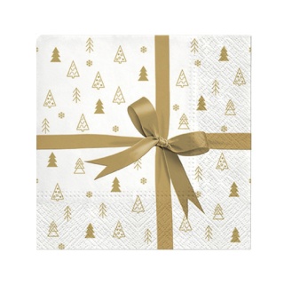 SERWETKI ŚWIĄTECZNE 3-warstwowe 33x33cm BIAŁE Z KOKARDĄ