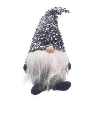 SZARY SKRZAT ŚWIĄTECZNY KRASNAL GNOM DEKORACJA Z CEKINAMI