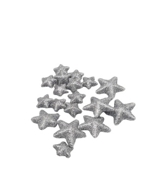 AKCESORIA DEKORACYJNE SREBRNE BROKATOWE GWIAZDKI ŚWIĄTECZNE DO KART OZDÓB SCRAP