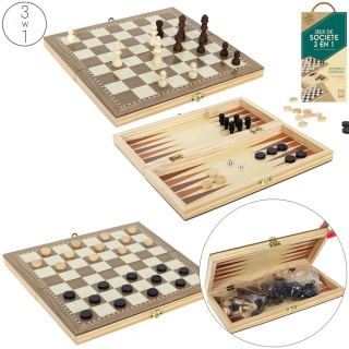 ZESTAW GIER PLANSZOWYCH 3w1 DREWNIANE! WARCABY SZACHY BACKGAMMON