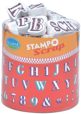 SCRAPBOOKING STEMPLE ALFABET I CYFRY 54szt. + GĄBKA Z TUSZEM