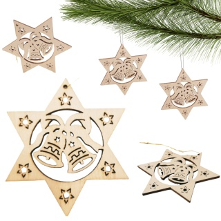 10 ZAWIESZKA CHOINKOWA Z DREWNA GWIAZDA Z WYCINANYM WZOREM