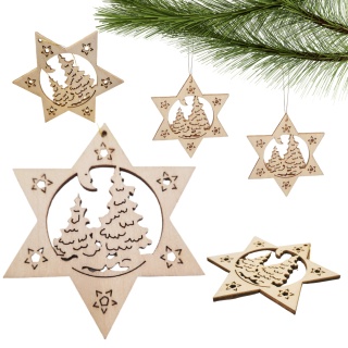 08 ZAWIESZKA CHOINKOWA Z DREWNA GWIAZDA Z WYCINANYM WZOREM