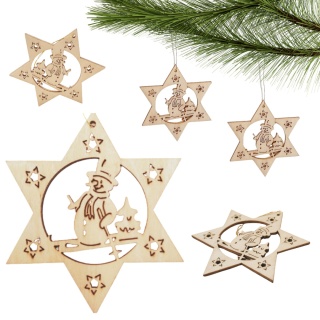 05 ZAWIESZKA CHOINKOWA Z DREWNA GWIAZDA Z WYCINANYM WZOREM