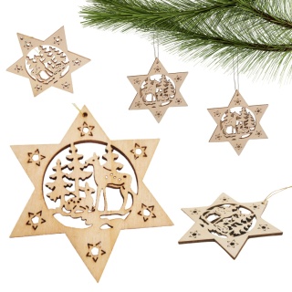 04 ZAWIESZKA CHOINKOWA Z DREWNA GWIAZDA Z WYCINANYM WZOREM