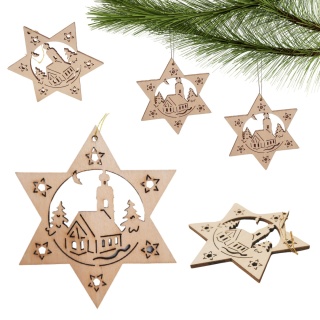 03 ZAWIESZKA CHOINKOWA Z DREWNA GWIAZDA Z WYCINANYM WZOREM