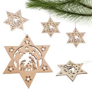 01 ZAWIESZKA CHOINKOWA Z DREWNA GWIAZDA Z WYCINANYM WZOREM