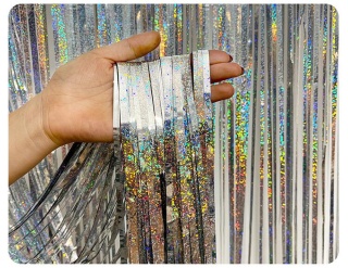 SREBRNA HOLO KURTYNA DEKORACYJNA IMPREZOWA 200cmx100cm