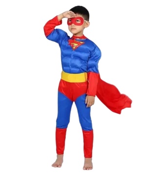 STRÓJ SUPERMAN Z MIĘŚNIAMI 120cm KOSTIUM PELERYNA MASKA
