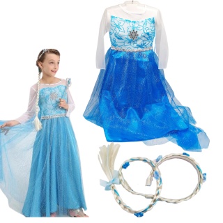 STRÓJ SUKIENKA ELSA KRAINA LODU 120cm + OPASKA Z WARKOCZEM