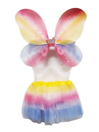 TĘCZOWY STRÓJ WRÓŻKI MOTYLKA NA BAL KOSTIUM SKRZYDEŁKA 2+