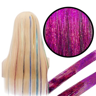 04 KOLOROWE WŁOSY PASEMKA LŚNIĄCE NITKI DO WŁOSÓW 90cm FIOLET