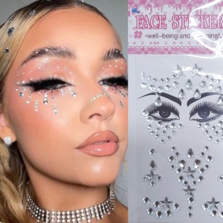 01 NAKLEJKI DO TWARZY SREBRNE KRYSZTAŁKI 3D SAMOPRZYLEPNE